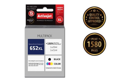 Activejet Activejet AH-M652RX Tusz (zamiennik HP 652 F6V25AE/F6V24AE; Premium; 1 x 20 ml, 1 x 21 ml; 1580 stron, czarny, kolor)