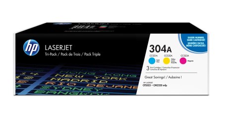 Hewlett-Packard HP 304A zestaw 3 oryginalnych wkładów z tonerem LaserJet: błękitny/purpurowy/żółty