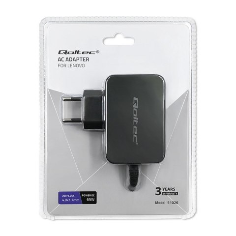 Qoltec QOLTEC ZASILACZ DO LENOVO 65W | 20V | 3.25A | 4.0*1.7