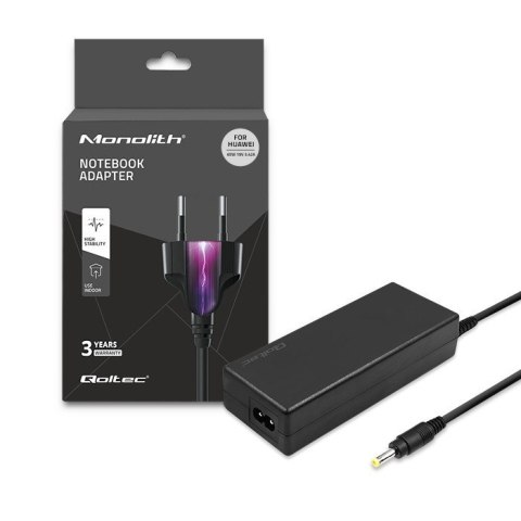 Qoltec QOLTEC ZASILACZ DO HUAWEI 65W | 19V | 3.42A | 4.0*1.7 | +KABEL ZASILAJĄCY