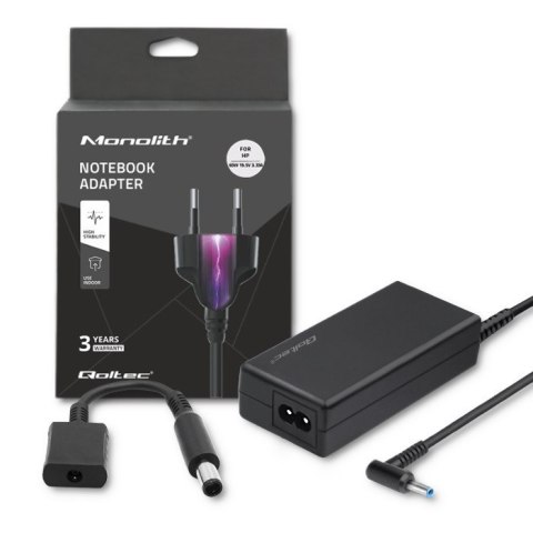 Qoltec Zasilacz sieciowy Qoltec 51728 do notebooka HP (19 V; 3,33 A; 65W; 4.5 mm x 3 mm)