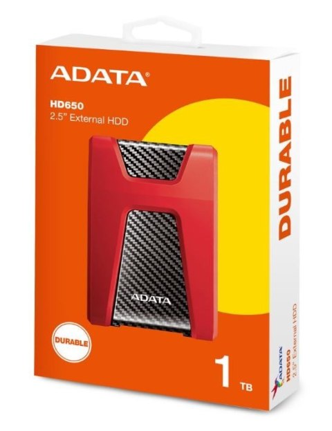 Adata Dysk twardy DashDrive Durable HD650 1TB 2.5 USB3.0 czerwony