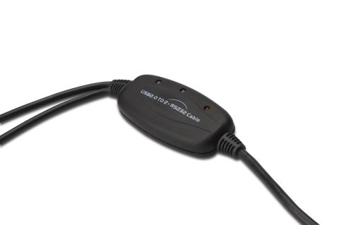 Digitus Kabel adapter USB-A 2.0 męski do 2x RS232 (DB9) męski | Chipset FTDI FT2232H | Czarny | Mocowanie na śruby | 1.5m