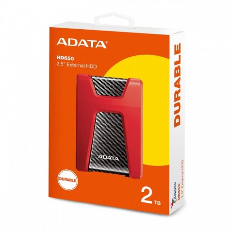 Adata Dysk twardy DashDrive Durable HD650 2TB 2.5 USB3.1 czerwony
