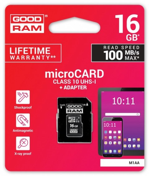 GOODRAM Karta pamięci microSDHC 16GB CL10 + adapter