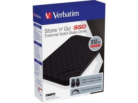 Verbatim Dysk zewnętrzny Store n Go 512GB 2,5'' USB-C 3.2 Czarny