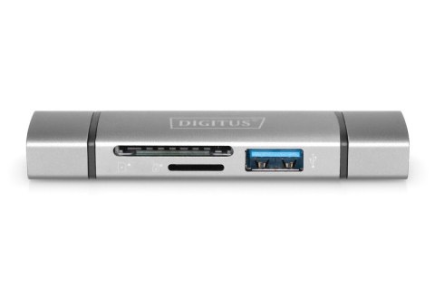 Digitus Czytnik kart 3-portowy USB Typ C/ USB 3.0 SuperSpeed SD Micro SD HQ aluminium Szary