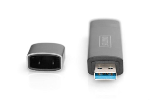 Digitus Czytnik kart 3-portowy USB Typ C/ USB 3.0 SuperSpeed SD Micro SD HQ aluminium Szary