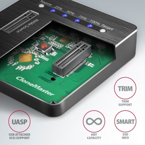 AXAGON ADSA-M2C Stacja dokująca, USB-C 3.2 Gen 2 - 2x M.2 NVMe SSD CLONE MASTER