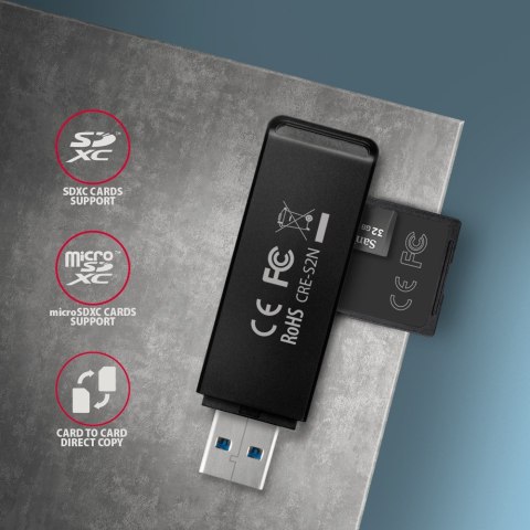 AXAGON CRE-S2N Czytnik zewnętrzny kart USB-A 3. 2 GEN 1, 2-gniazda lun SD/microSD, UHS-I