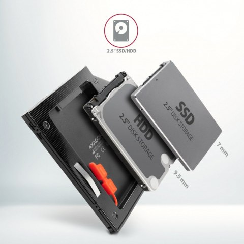 AXAGON RSS-CD09 Ramka na 2,5" SSD-HDD do gniazda DVD, 9.5mm LED aluminium