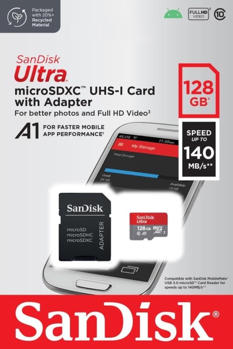 SanDisk Karta pamięci Ultra microSDXC 128GB 140MB/s A1 + Adapter SD