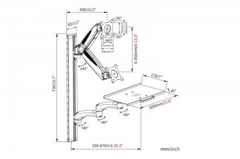 Digitus Ramię naścienne pojedyncze 1xLCD + klawiatura, max. 32" i 8kg uchylno-obrotowe 360° (PIVOT)