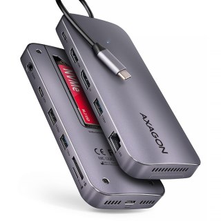 AXAGON HMC-12GM2 Wieloportowy hub USB 12in1 + M.2 NVMe/SATA pozycja, 10Gbps, 3x USB-A, USB-C, HDMI 4K/60Hz, DP 4K/60Hz, GLAN, SD/microS