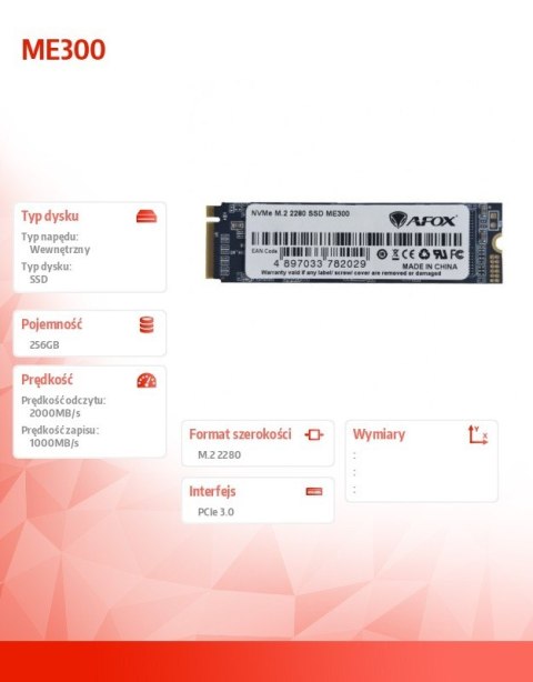 AFOX Dysk SSD ME300 M.2 PCI-Ex4 256GB TLC 2 GB/s NVMe