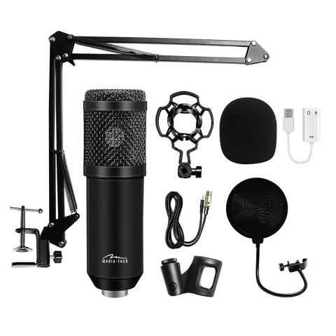 Media-Tech Mikrofon pojemnościowy, studyjny z zestawem akcesoriów STUDIO AND STREAMING MICROPHONE MT397K (Czarny)