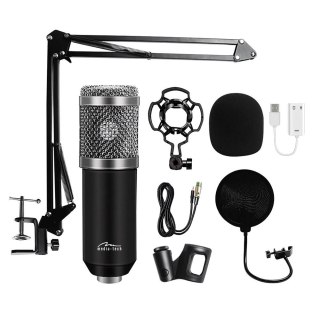 Media-Tech Mikrofon pojemnościowy, studyjny z zestawem akcesoriów STUDIO AND STREAMING MICROPHONE MT397S (Srebrny)