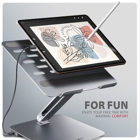 AXAGON HMC-STND Stojak z wieloportowy hub Aluminiowy 7in1, 5Gbps, do 10"-16" cali laptopów, nastawny, 3x USB-A, HDMI 4K/60Hz, GLAN, PD 