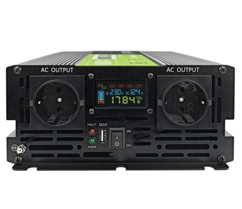 Green Cell Przetwornica LCD 12V 2000W/4000W Czysty sinus z wywietlaczem