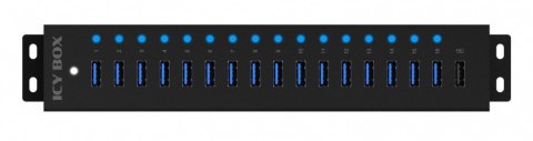 IcyBox Hub IB-HUB1717 16+1 port USB HUB, 16x USB + 1x USB do ładowania, USB 3.2 Gen 1, 96 Watt zasilacz