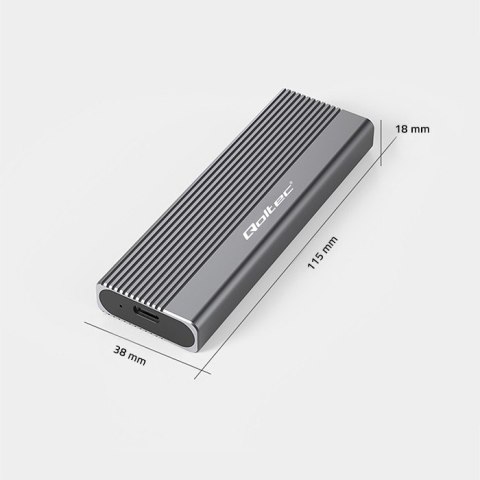 Qoltec Obudowa | kieszeń na dysk SSD M.2 | SATA | NGFF | USB-C | Super speed 6Gb/s | 2TB | Szara