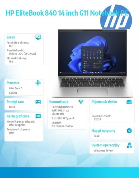 HP Inc. Laptop EliteBook 840 G11 U5-125H 512GB/16GB/W11P/14.0 9G0E8ET