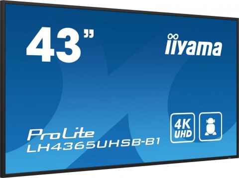 IIYAMA Monitor 43 cale LH4365UHSB-B1 24/7, IPS, ANDROID 11, 4K, 800cd, iiSignage2, SDM, 2x HDMI, DP, 2x USB,2x 10W, RJ45, WiFi, 4/32GB,