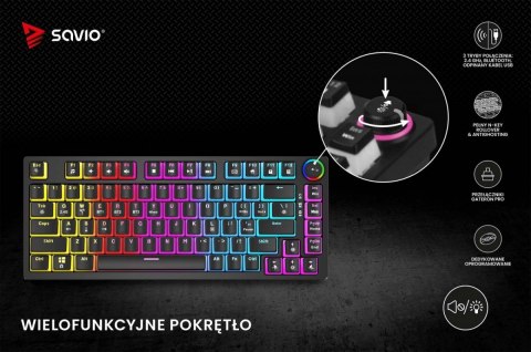 Savio Klawiatura mechaniczna bezprzewodowa PHENIX, Gateron Yellow Pro, Pudding