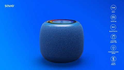 Savio Głośnik bezprzewodowy Bluetooth 5W, BS-042, Niebieski