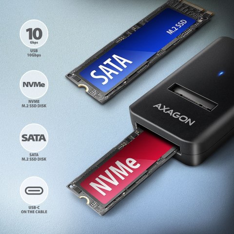 AXAGON ADM2-CM Adapter USB3.2 Gen 2 M.2 NVMe/SATA SSD 10cm USB-C cable