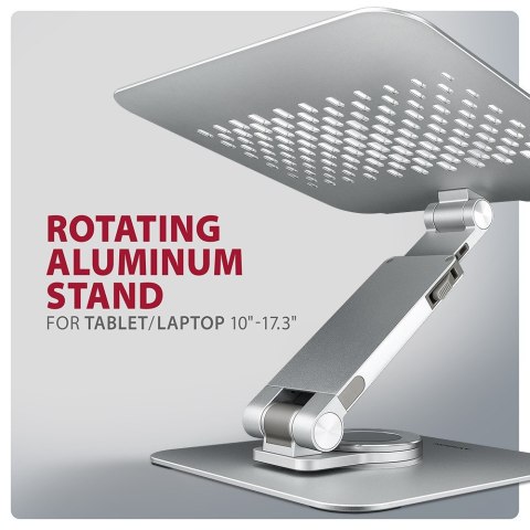 AXAGON STND-LR Podstawa do laptopów aluminiowa 10-17.3 cala regulowane kąty nachylenia, obrót o 360 stopni, Szara