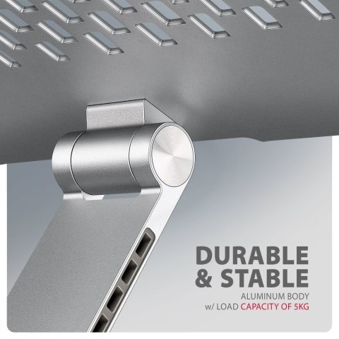 AXAGON STND-LR Podstawa do laptopów aluminiowa 10-17.3 cala regulowane kąty nachylenia, obrót o 360 stopni, Szara