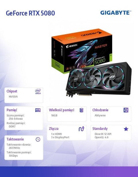 Gigabyte Karta graficzna GeForce RTX 5080 AORUS MASTER 16G 256BIT GDDR7 3DP/HDMI