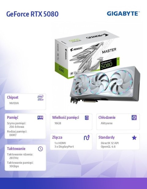 Gigabyte Karta graficzna GeForce RTX 5080 AORUS MASTER ICE 16G 256BIT GDDR7 3DP