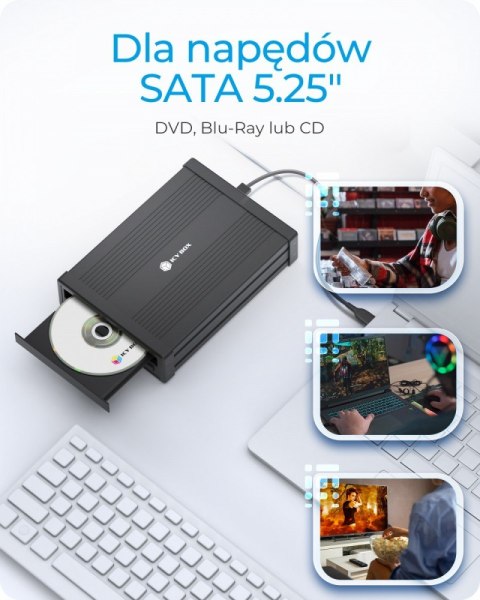 IcyBox Obudowa IB-525-U3 1x5,25 SATA DVD/Blue-Ray, czarna