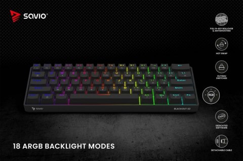 Savio Klawiatura mechaniczna BLACKOUT X2 OUTEMU Red, Hot Swap