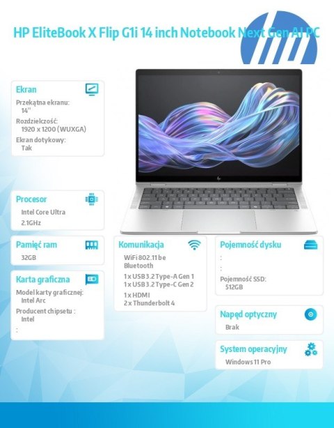 HP Inc. Laptop EliteBook X Flip G1i U5 228V 512GB/32GB/W11P/14.0 B9ZX3ET