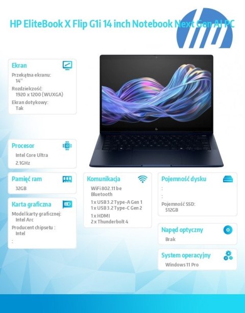 HP Inc. Laptop EliteBook X Flip G1i U5 228V/512GB/32GB/W11P/14.0 B9ZX7ET