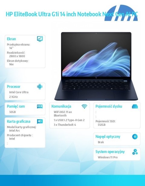 HP Inc. Laptop EliteBook Ultra G1i U5 228V/512GB/32GB/W11P/14.0 B9ZW8ET