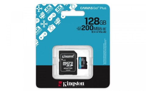 Kingston Karta pamięci microSD 128GB CanvasGo! Plus 200MB/s A2 U3 V30 + adapter