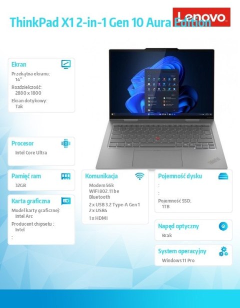 Lenovo Ultrabook Thinkpad X1 2-in-1 Gen10 21NU0023PB W11Pro Ultra 7 258V/32GB/1TB/INT/14.0 2.8K/Touch/Grey/3YRS Premier Support + CO2 O