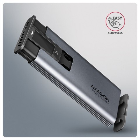 AXAGON EEM2-SD2 Obudowa zewnętrzna aluminiowa bezśrubowa USB-A/C 3.2 Gen2 M.2 NVMe/SATA display LCD