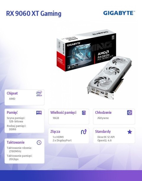 Gigabyte Karta graficzna Radeon RX 9060XT GAMING OC WHITE 16GB GDDR6 128bit HDMI/2DP