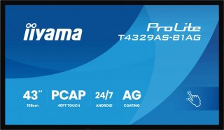 IIYAMA Monitor 43 cale T4329AS-B1AG VA,4K,HDMIx2,USB-C,RJ45,2x10W,WiFi, Android 14, Signal FailOver, Whiteboard, iiSignage (CMS), i