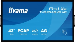 IIYAMA Monitor 43 cale T4329AS-B1AG VA,4K,HDMIx2,USB-C,RJ45,2x10W,WiFi, Android 14, Signal FailOver, Whiteboard, iiSignage (CMS), i