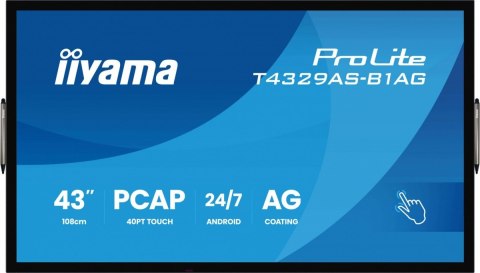 IIYAMA Monitor 43 cale T4329AS-B1AG VA,4K,HDMIx2,USB-C,RJ45,2x10W,WiFi, Android 14, Signal FailOver, Whiteboard, iiSignage (CMS), i