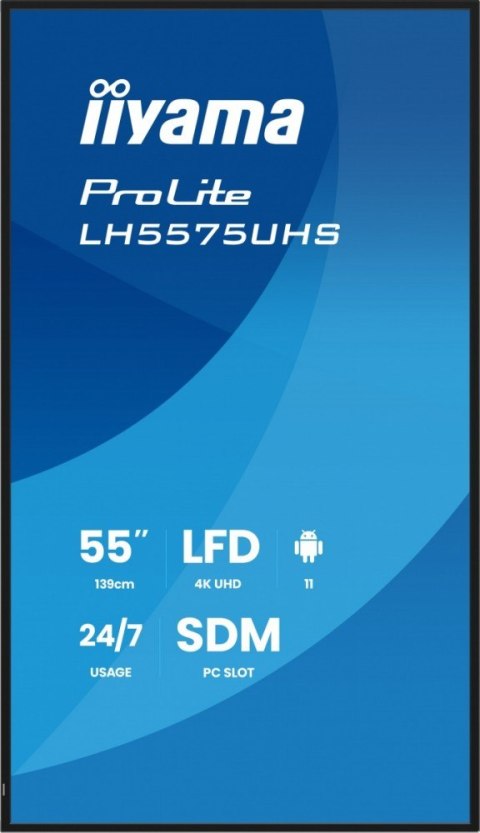 IIYAMA Monitor 55 cali LH5575UHS-B2AG,24/7,IPS,ANDROID.11,4K, WiFi, iiSignage2, FailOver, EShare, 24/7, full daisy chain