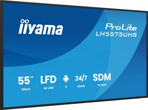 IIYAMA Monitor 55 cali LH5575UHS-B2AG,24/7,IPS,ANDROID.11,4K, WiFi, iiSignage2, FailOver, EShare, 24/7, full daisy chain