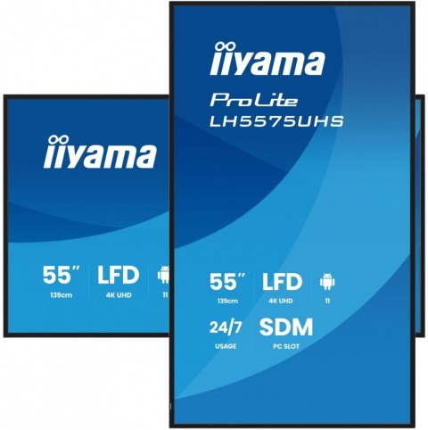 IIYAMA Monitor 55 cali LH5575UHS-B2AG,24/7,IPS,ANDROID.11,4K, WiFi, iiSignage2, FailOver, EShare, 24/7, full daisy chain