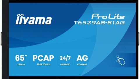 IIYAMA Monitor 65 cali T6529AS-B1AG VA,4K,HDMIx2,USB-C,RJ45,2x10W,WiFi, Android 14, Signal FailOver, Whiteboard, iiSignage2 (CMS), 